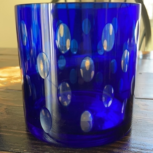 VTG Cut Clear Cobalt Blue Flat Bottom Vases  For Pair- Different Sizes - Picture 3 of 5